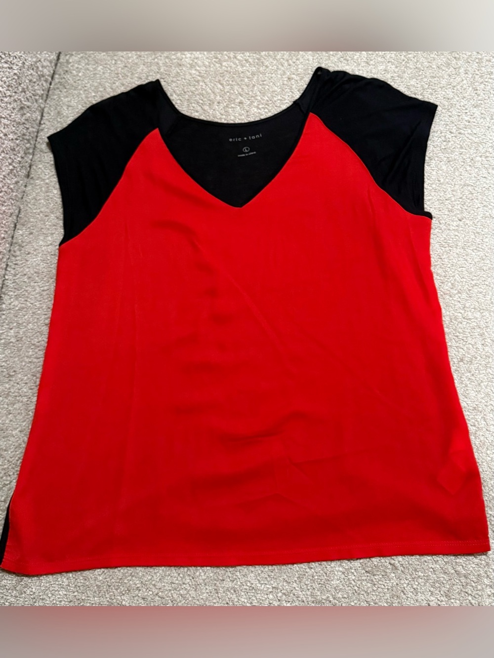 Red and Black V-Neck Cap Sleeve Top